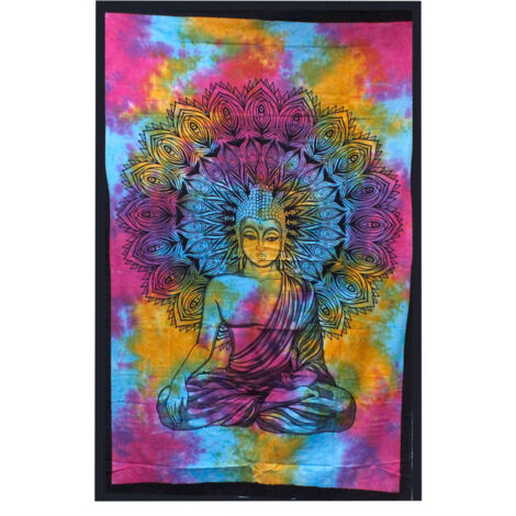Couvre-lit simple en coton + tenture murale - Bouddha paisible 130 cm x 200 cm- Vendu par 1 (1/4)