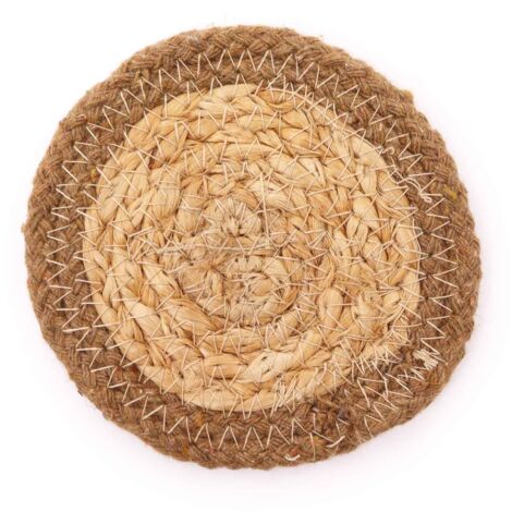 Dessous de Verre Naturel - Jute & Coton 10cm (lot de 4) - Bordure Naturelle- Vendu par 1 (1/3)