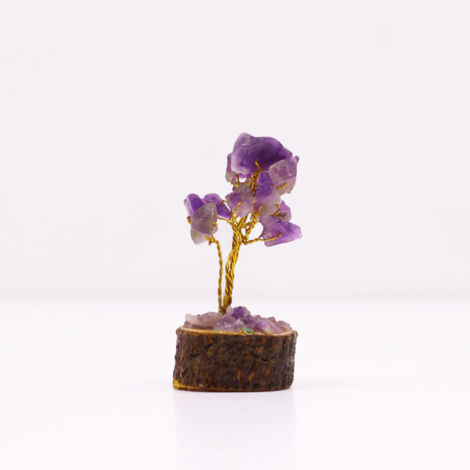 Mini arbres de pierres précieuses sur socle en bois - Améthyste (15 pierres)- Vendu par 1 (1/4)