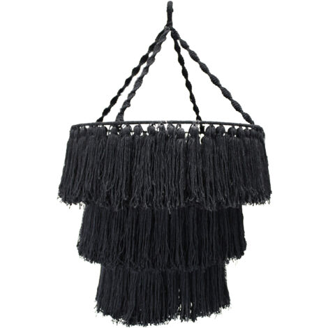 Lustre doux en macramé - Noir- Vendu par 1 (1/3)