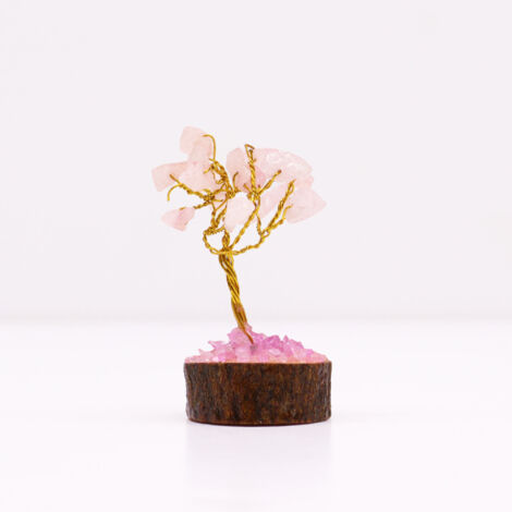 Mini arbres de pierres précieuses sur socle en bois - Quartz rose (15 pierres)- Vendu par 1 (1/4)