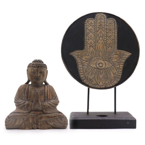 Ensemble Bouddha Feng Shui - Hamsa - Gris (2 modèles)- Vendu par 1 (1/4)