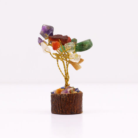 Mini arbres de pierres précieuses sur socle en bois - Multi pierres (15 pierres)- Vendu par 1 (1/4)