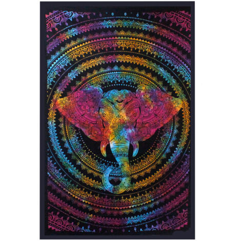 Couvre-lit simple en coton + tenture murale - Tête d'éléphant 130 cm x 200 cm- Vendu par 1 (1/4)