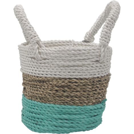 Ensemble de paniers en jonc de mer - Vert / Naturel / Blanc- Vendu par 1 (1/4)