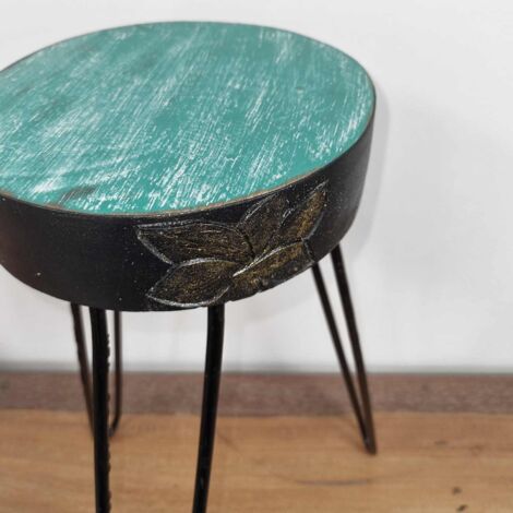 Support pour plantes en bois Albasia - Détail turquoise et doré- Vendu par 1 (1/4)