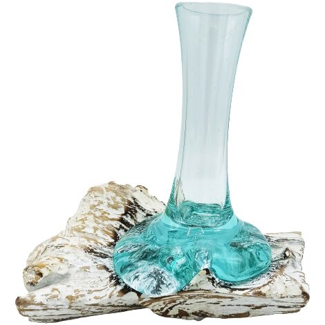 Verre fondu sur bois blanchi à la chaux - Vase - Petit- Vendu par 1 (1/4)