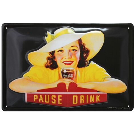 Plaque émaillée en métal, bombée et relief Coca Cola 30 x 20