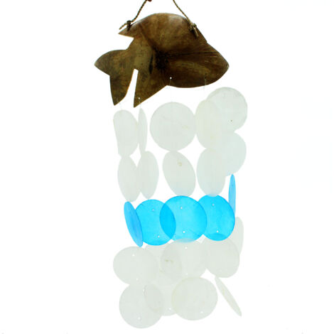 Carillons Éoliens Noix de Coco & Capiz - Dauphins Bleus - 30 cm- Vendu par 1 (1/2)