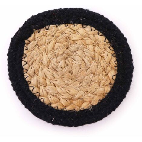 Dessous de Verre Naturel - Jute & Coton 10cm (lot de 4) - Bordure Noire- Vendu par 1 (1/3)