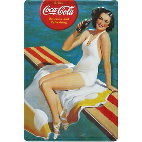 Plaque Publicitaire Métal Coca-Cola – 20x30cm – Bombée Relief – Animée – Neuf