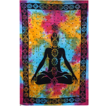 Couvre-lit double en coton + tenture murale - Chakra Bouddha 230cm x 200cm- Vendu par 1 (1/4)