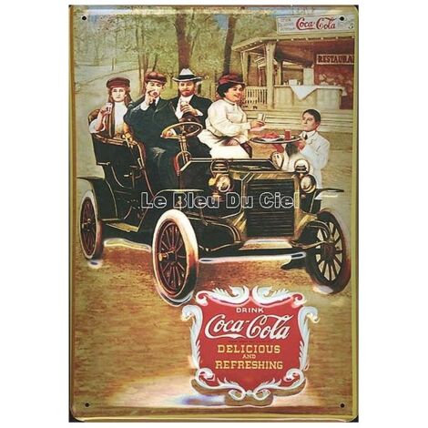Plaque métal publicitaire 20 x 30 cm bombée en relief : Bouteilles Coca