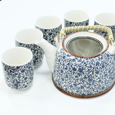Ensemble de théière à base de plantes - Motif bleu- Vendu par 1 (1/4)