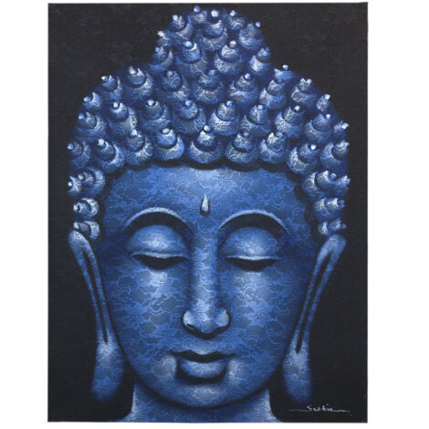 Peinture de Bouddha - Détail de brocart bleu- Vendu par 1 (1/4)