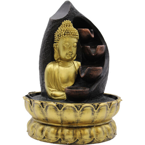 Fontaine d'eau de table - 30 cm - Bouddha doré et pots verseurs- Vendu par 1 (1/2)