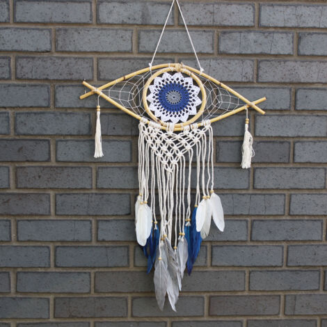 Protection Dream Cather - Med Macrame Eye Blanc/ Bleu/Gris- Vendu par 1 (1/3)