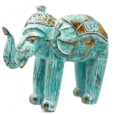 Éléphant sculpté en bois - Or turquoise- Vendu par 1 (1/2)