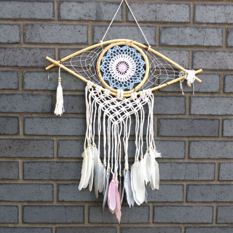 Protection Dream Cather - Med Macrame Eye Bleu/Blanc/Rose- Vendu par 1 (1/3)