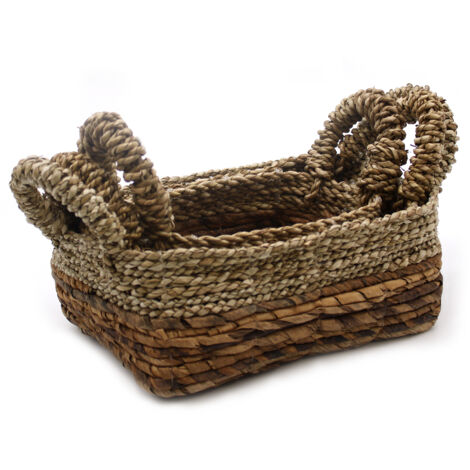 Panier carré en feuilles de bananier et jonc de mer - Ensemble de 3- Vendu par 1 (1/4)