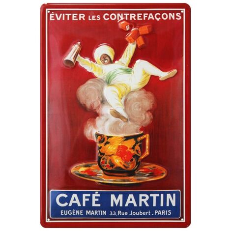 Plaque de cuisine en tôle gaufrée Cafe Martin Paris 30 x 20