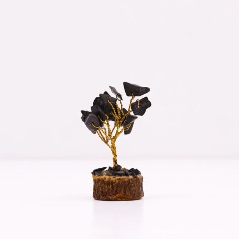 Mini arbres de pierres précieuses sur socle en bois - Agate noire (15 pierres)- Vendu par 1 (1/4)