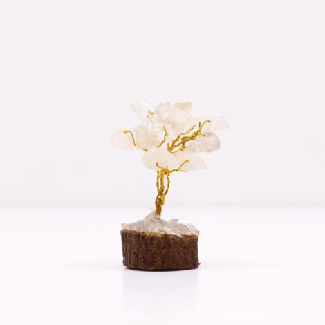 Mini arbres de pierres précieuses sur socle en bois - Quartz de roche (15 pierres)- Vendu par 1 (1/4)