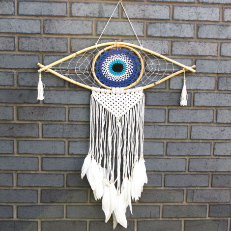 Protection Dream Cather - Lrg Macramé Evil Eye Bleu/Blanc/Noir- Vendu par 1 (1/3)