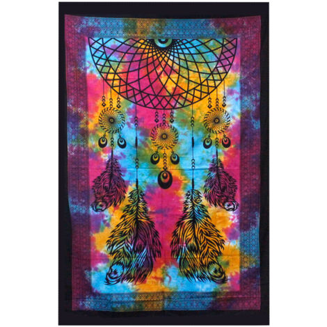 Couvre-lit simple en coton + tenture murale - Attrape-rêves 130cm x 200cm- Vendu par 1 (1/4)