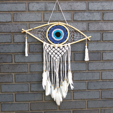Protection Dream Cather - Med Macrame Evil Eye Bleu/Blanc/Noir- Vendu par 1 (1/3)