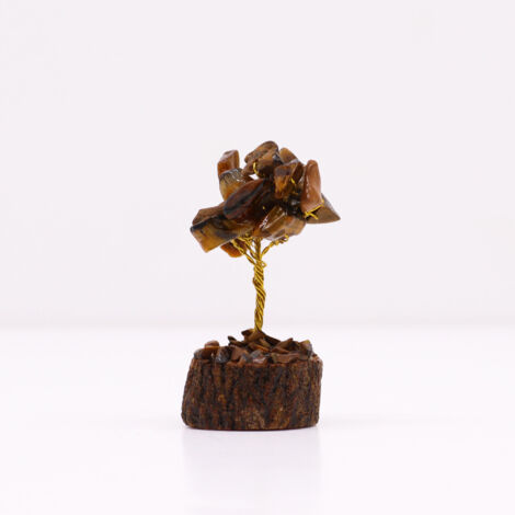 Mini arbres de pierres précieuses sur socle en bois - Oeil de tigre (15 pierres)- Vendu par 1 (1/4)