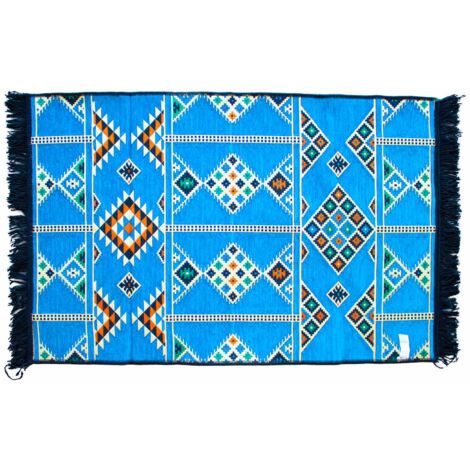 Tapis Kilim 125x80 cm - Bleu Ciel- Vendu par 1 (1/3)