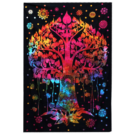 Couvre-lit double en coton + tenture murale - Arbre Bodhi- Vendu par 1 (1/4)
