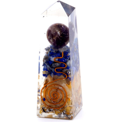 Orgonite Obélisque Power Point Cuivre. Lapis et Aventurine Jaune - 90x25 mm- Vendu par 1 (1/2)