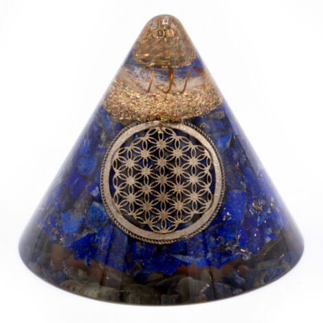 Cône Orgonite - Lapis Fleur de Vie - Quartz Suspendu - 90 mm- Vendu par 1 (1/2)