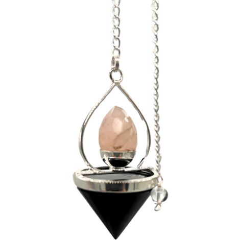 Pendule Lanterne de Vie en Pierres Précieuses - Agate Noire et Quartz Rose- Vendu par 1 (1/3)