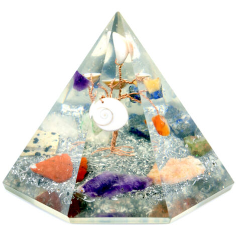 Pyramide orgonite à 7 côtés - Arbre de sagesse en pierre précieuse - 90 mm- Vendu par 1 (1/2)