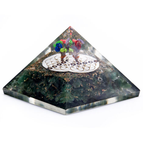 Pyramide Orgonite - Acawnnturine Verte et Fleur de Vie - 70 mm- Vendu par 1 (1/2)