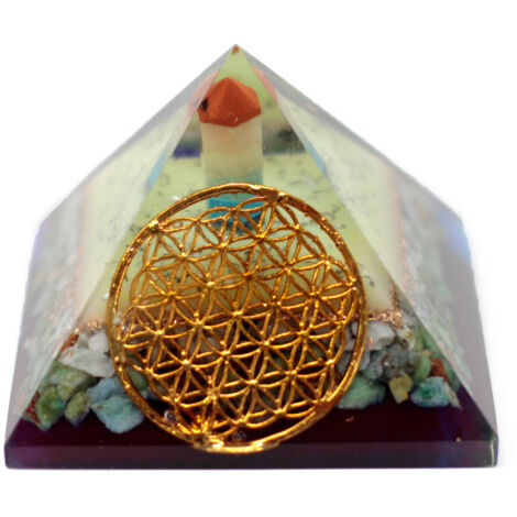 Pyramide Organite Lrg 70mm - Symbole Fleur de vie- Vendu par 1 (1/3)