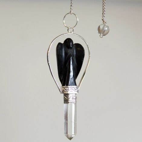 Pendule Ange avec Anneau - Agate Noire- Vendu par 1 (1/2)