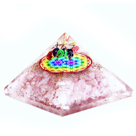 Pyramide Orgonite - Fleur de Vie Arc-en-Ciel Quartz Rose - 70 mm- Vendu par 1 (1/2)