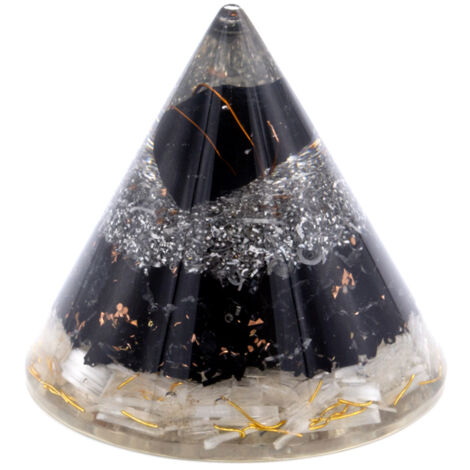 Cône d'orgonite - Sélénite et cuivre toumaline noire - 90 mm- Vendu par 1 (1/2)
