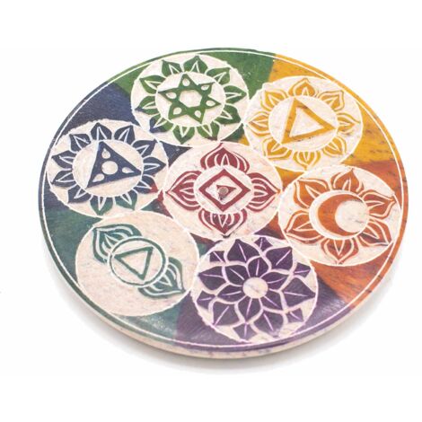 Porte-encens disque en stéatite 10 cm - Sept Chakras- Vendu par 1 (1/4)