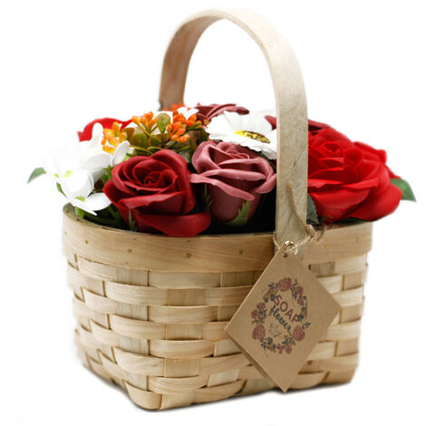 Grand bouquet rouge dans un panier en osier- Vendu par 1 (1/3)