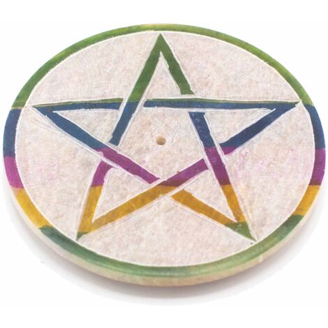 Porte-encens disque en stéatite 8 cm - Pentagone- Vendu par 1 (1/4)