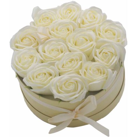 Bouquet cadeau de fleurs de savon - 14 roses crème - Rond- Vendu par 1 (1/4)