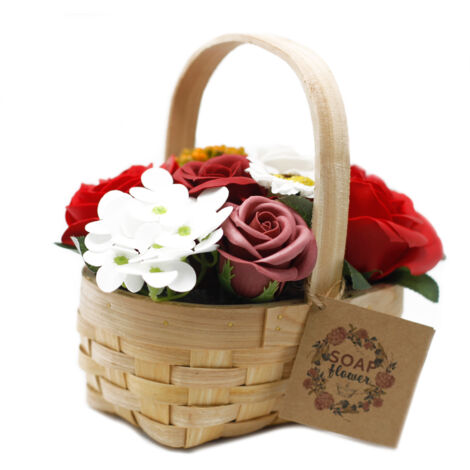 Bouquet rouge moyen dans un panier en osier- Vendu par 1 (1/3)