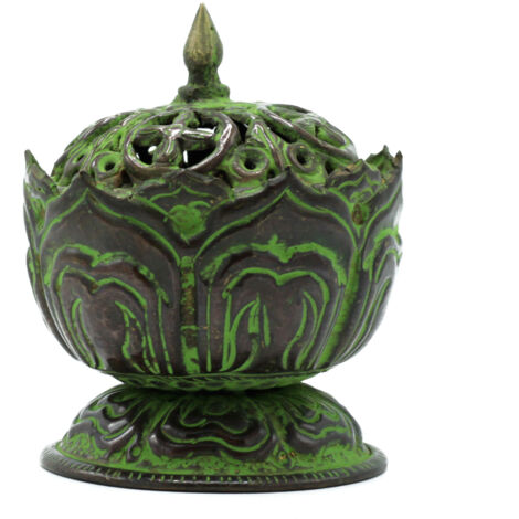 Brûleur d'encens tibétain Vert-de-gris en laiton - Petit Lotus- Vendu par 1