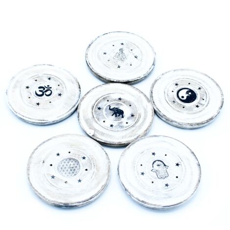 Porte-encens lavé blanc - Cône et disque d'encens- Vendu par 1 (1/2)