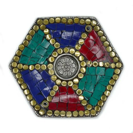 Plaque hexagonale, décor tibétain, porte-cône et bâton- Vendu par 1 (1/3)